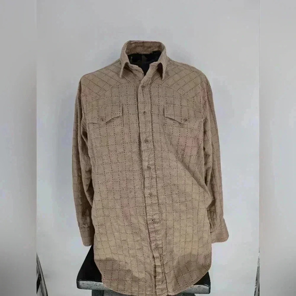 Roper Shirt Mens XL Khaki and Red Western Pearl Snap Cowboy LS Button Down - Picture 1 of 11